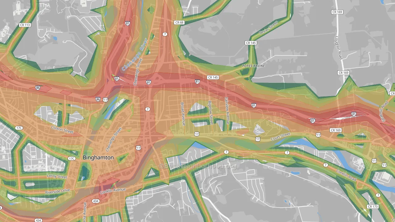 Eastside, Binghamton, NY Map of Noise Levels in Eastside