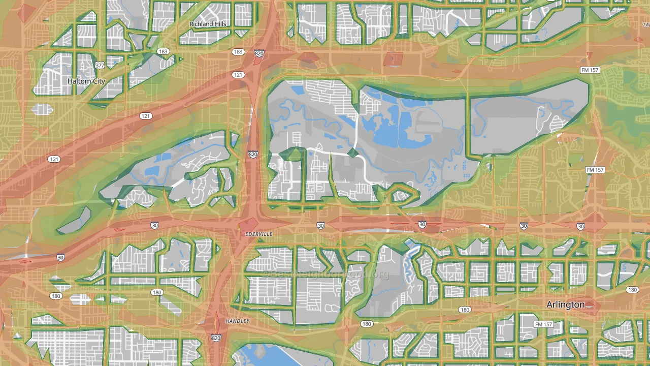 Eastside, Fort Worth, TX Map of Noise Levels in Eastside
