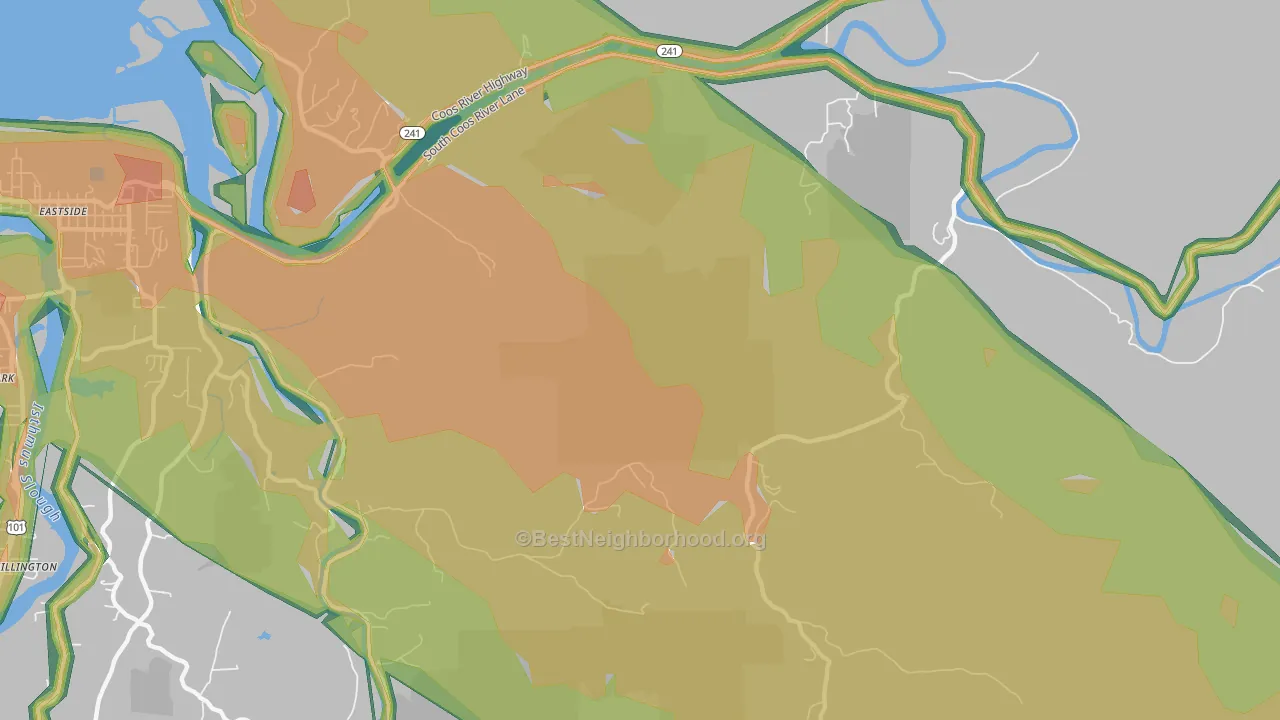 Eastside, OR Map of Noise Levels in Eastside