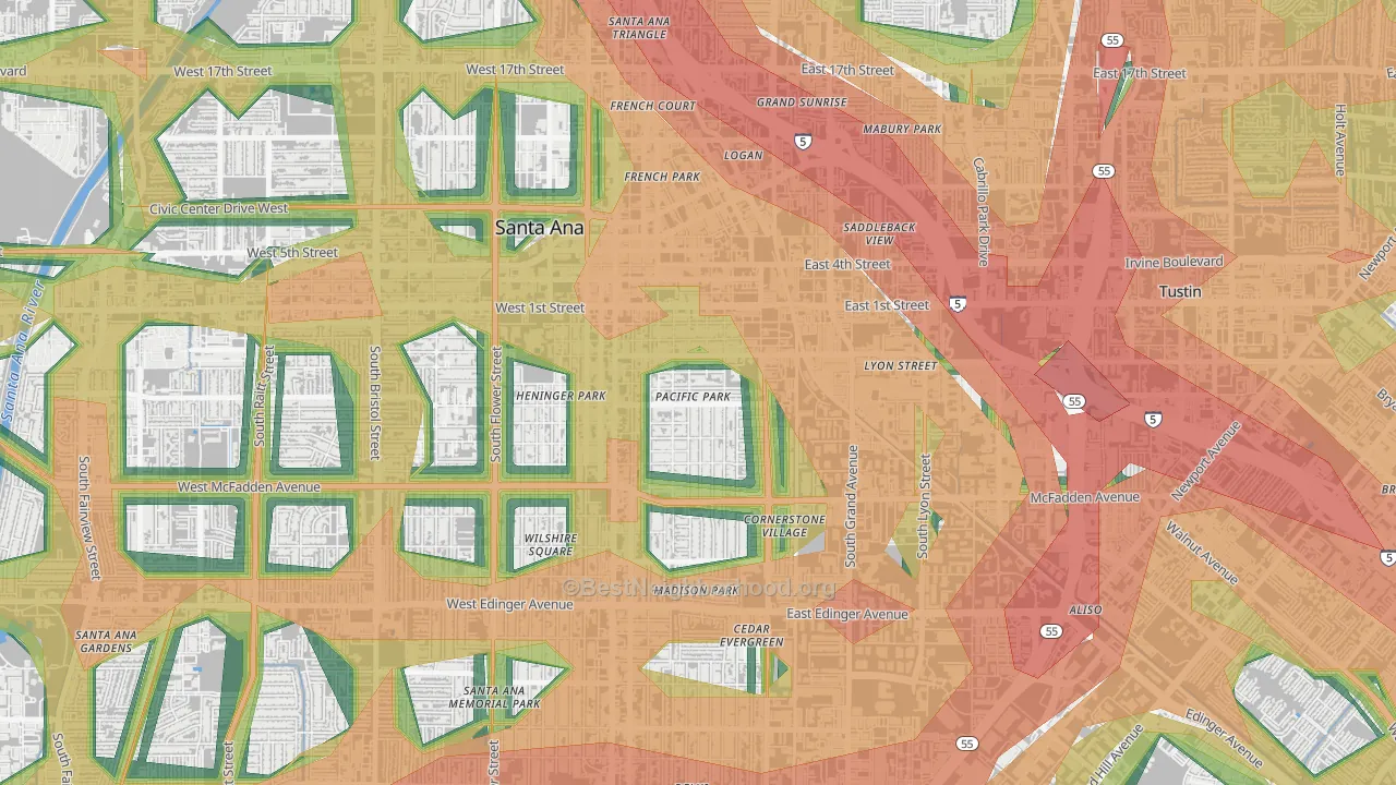 Eastside Santa Ana, Santa Ana, CA Map of Noise Levels in Eastside Santa Ana