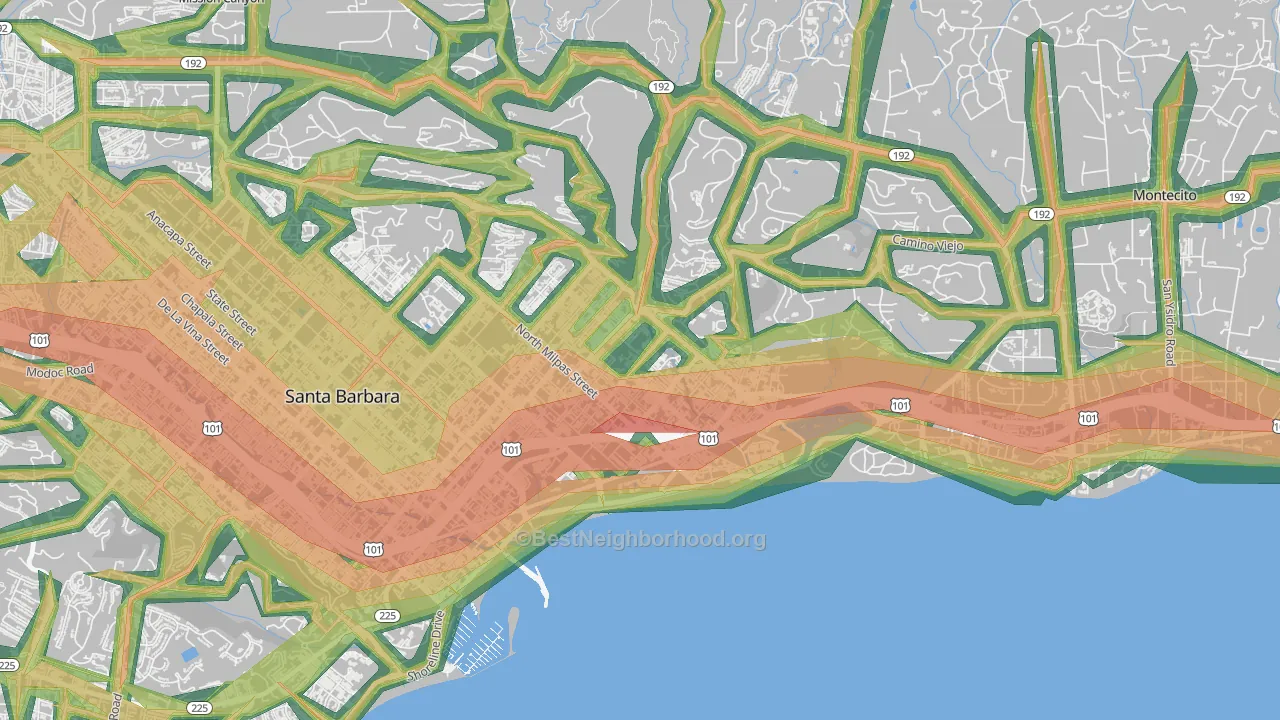 Eastside Santa Barbara, Santa Barbara, CA Map of Noise Levels in Eastside Santa Barbara
