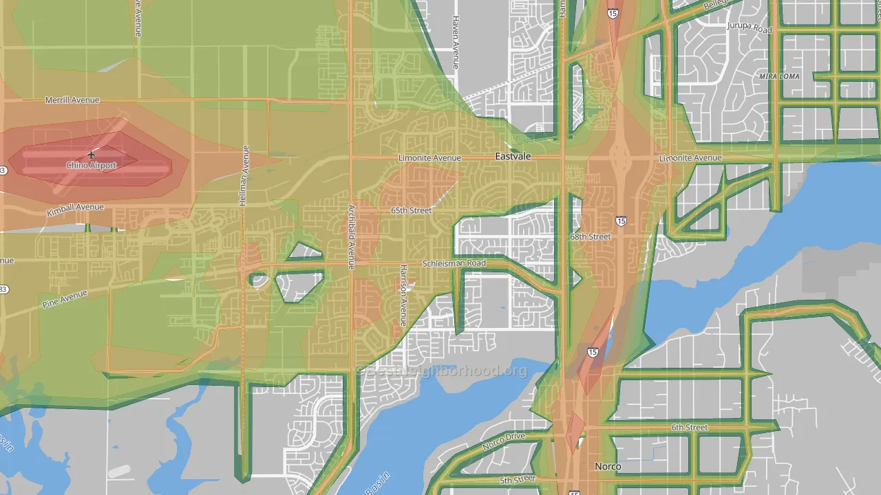 Eastvale, CA Map of Noise Levels in Eastvale