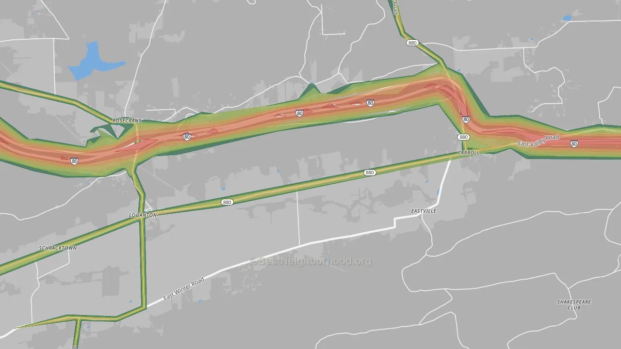 Eastville, PA Map of Noise Levels in Eastville