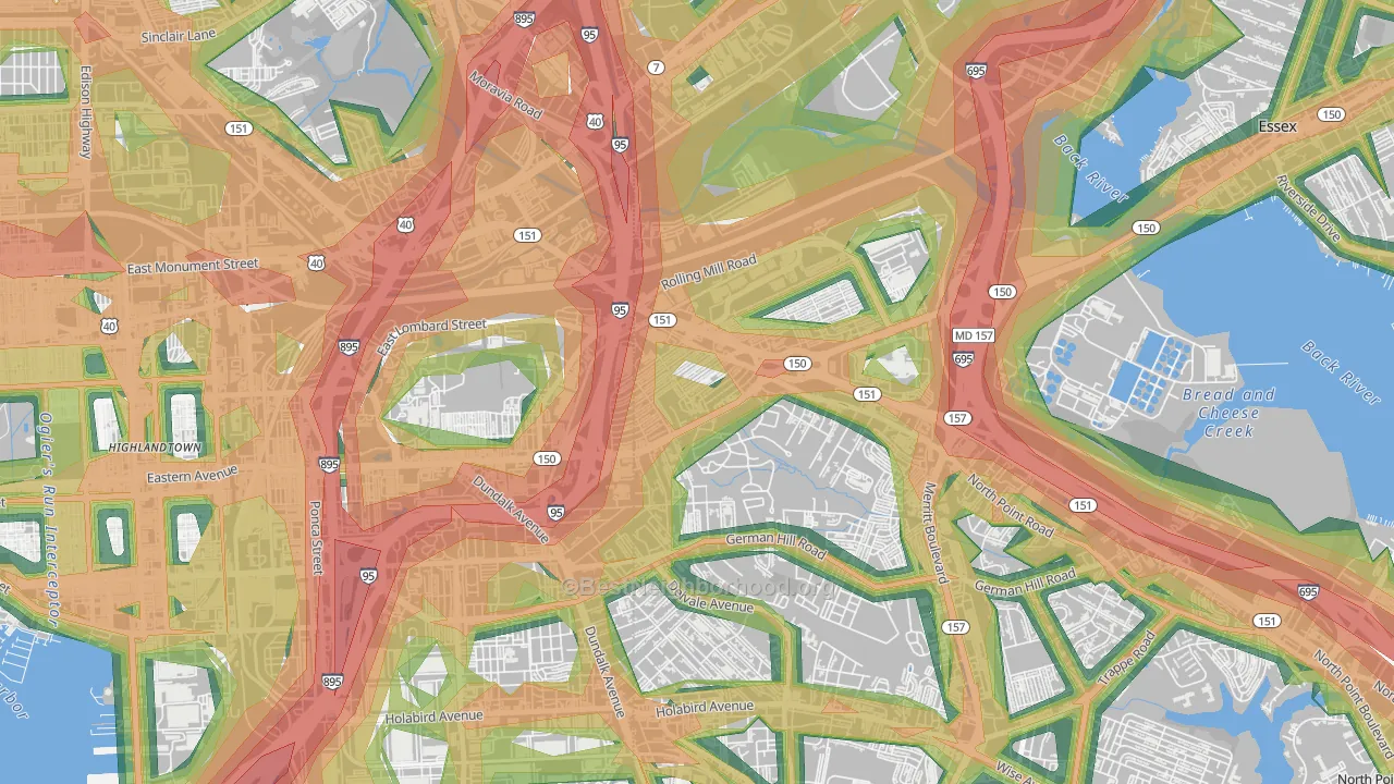 Eastwood, Dundalk, MD Map of Noise Levels in Eastwood