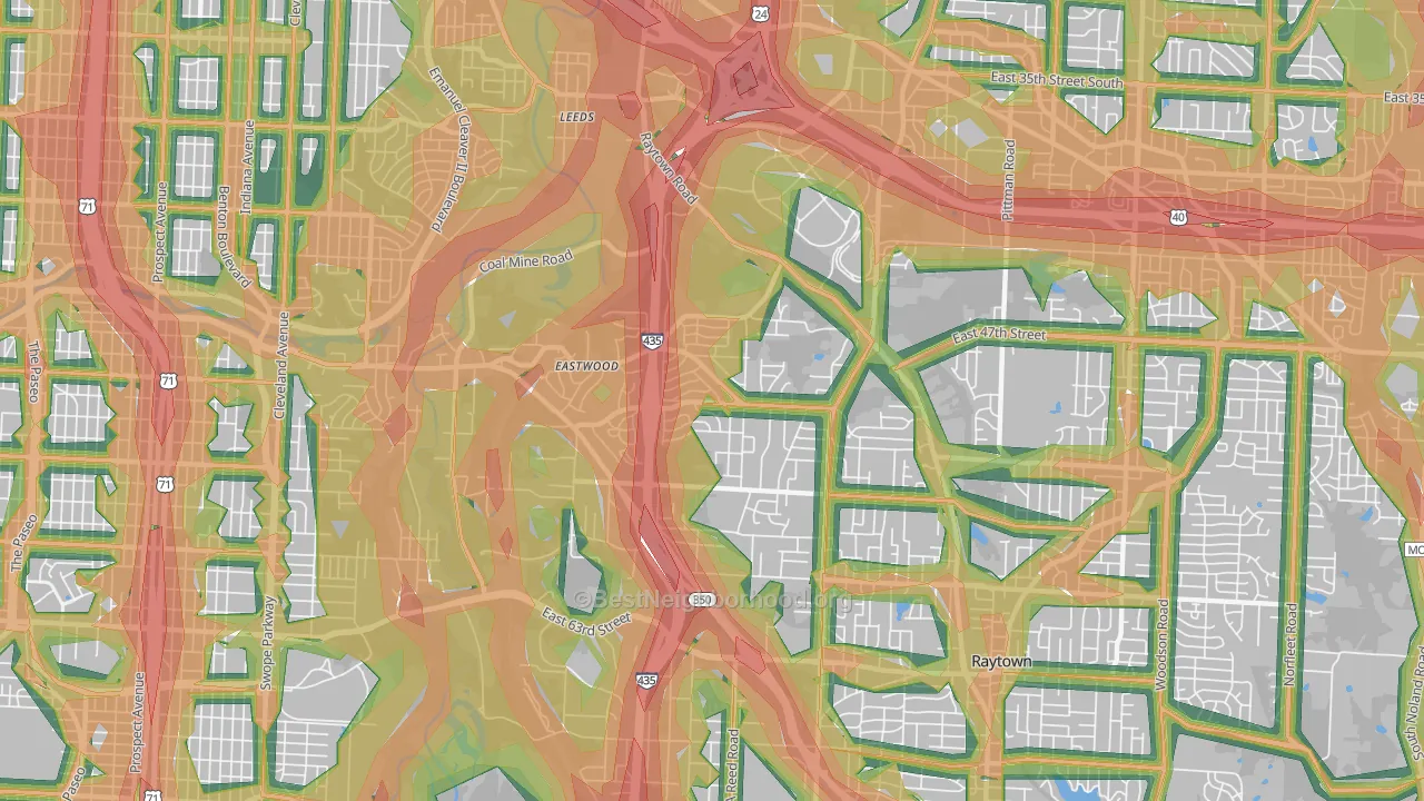 Eastwood Hills, Kansas City, MO Map of Noise Levels in Eastwood Hills