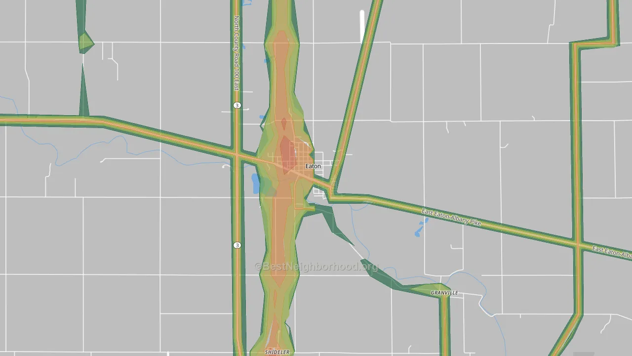 Eaton, IN Map of Noise Levels in Eaton