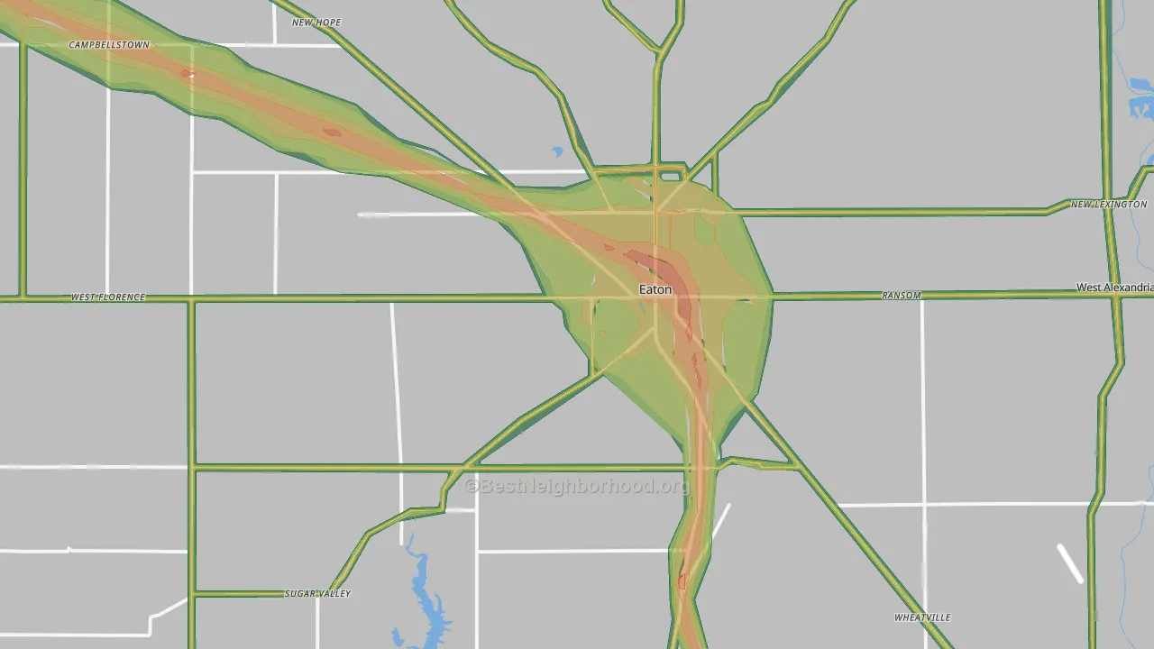 Eaton, OH Map of Noise Levels in Eaton