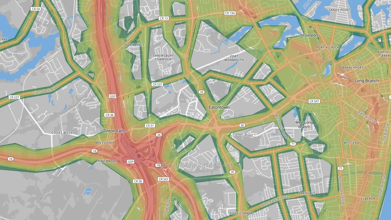 Eatontown, NJ Map of Noise Levels in Eatontown