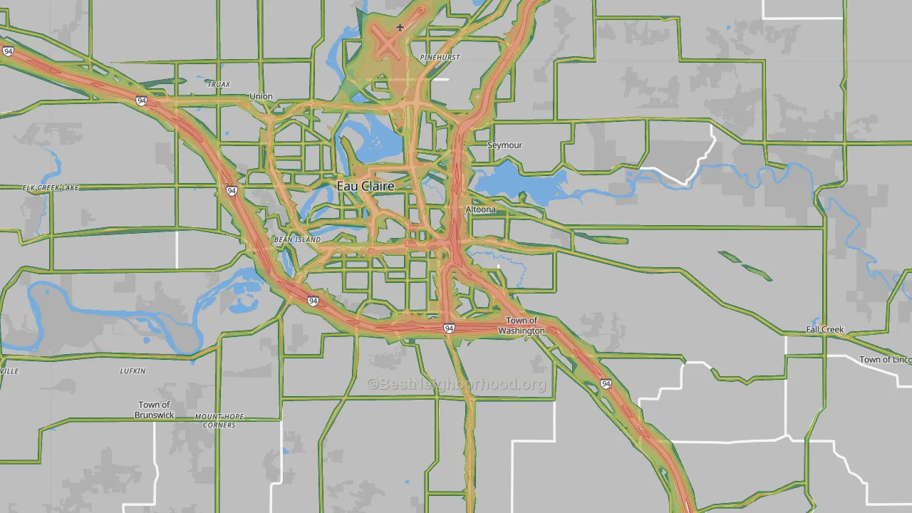 Eau Claire County, WI Map of Noise Levels in Eau Claire County