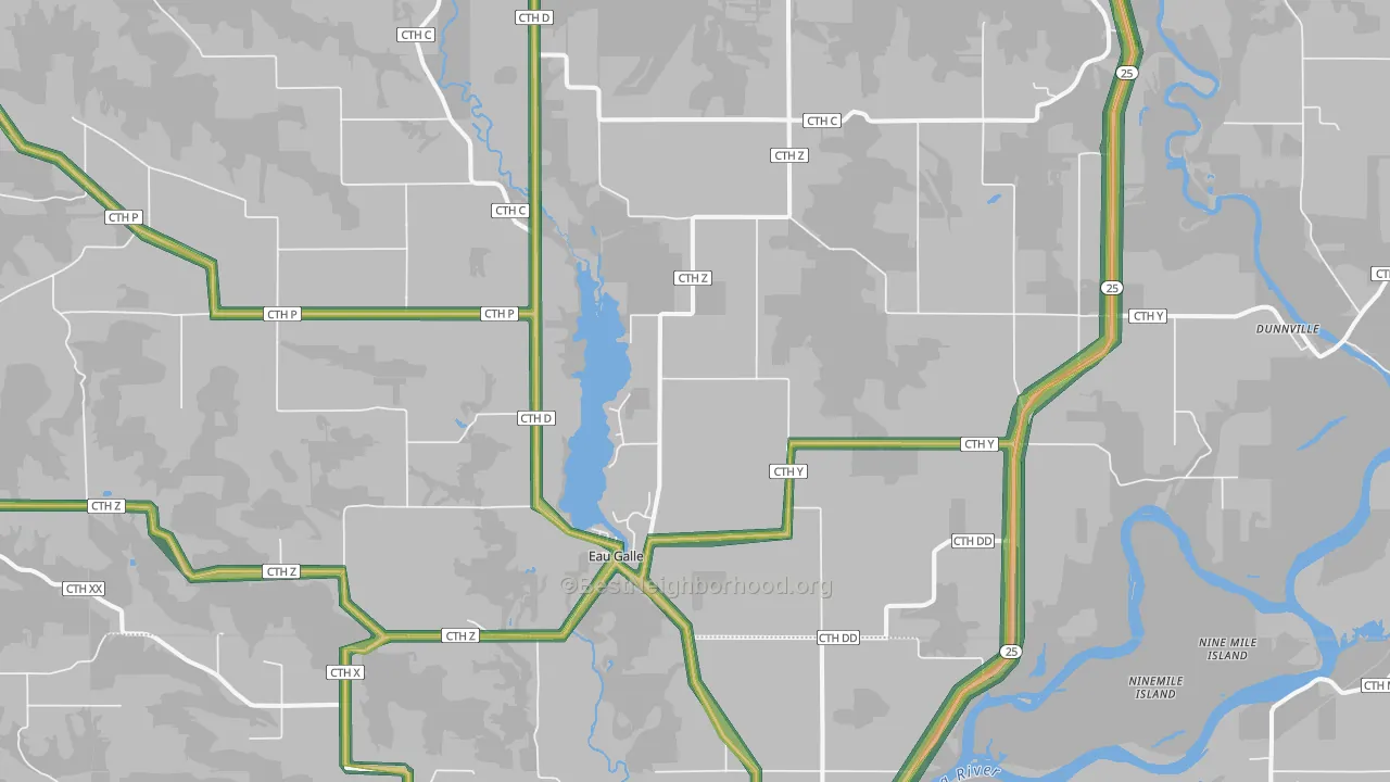 Eau Galle, WI Map of Noise Levels in Eau Galle