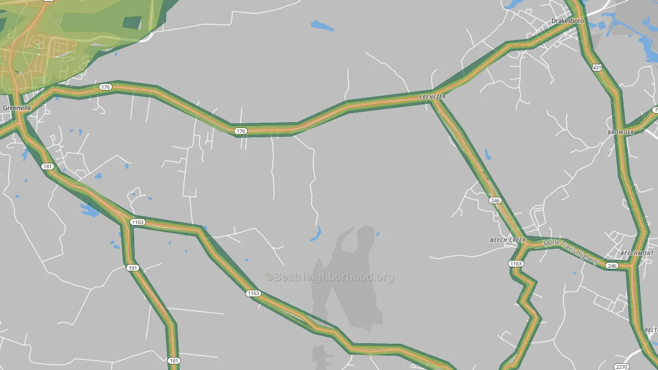 Ebenezer, KY Map of Noise Levels in Ebenezer