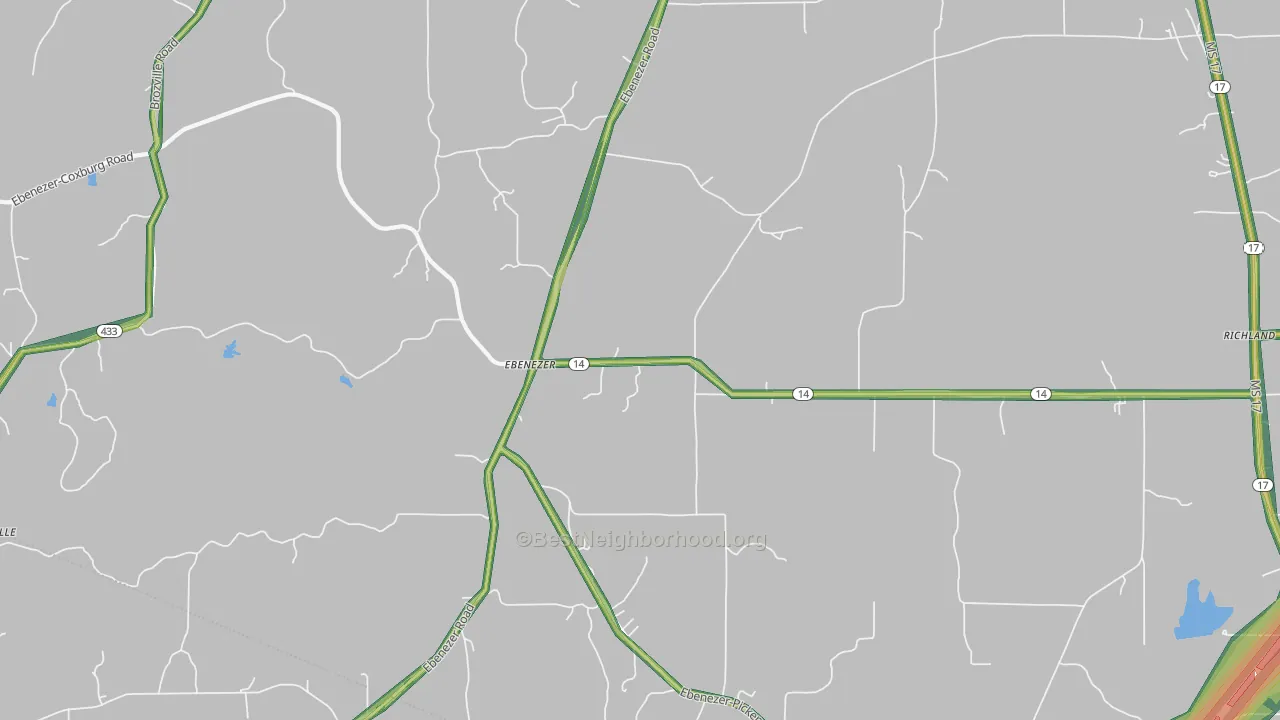 Ebenezer, MS Map of Noise Levels in Ebenezer