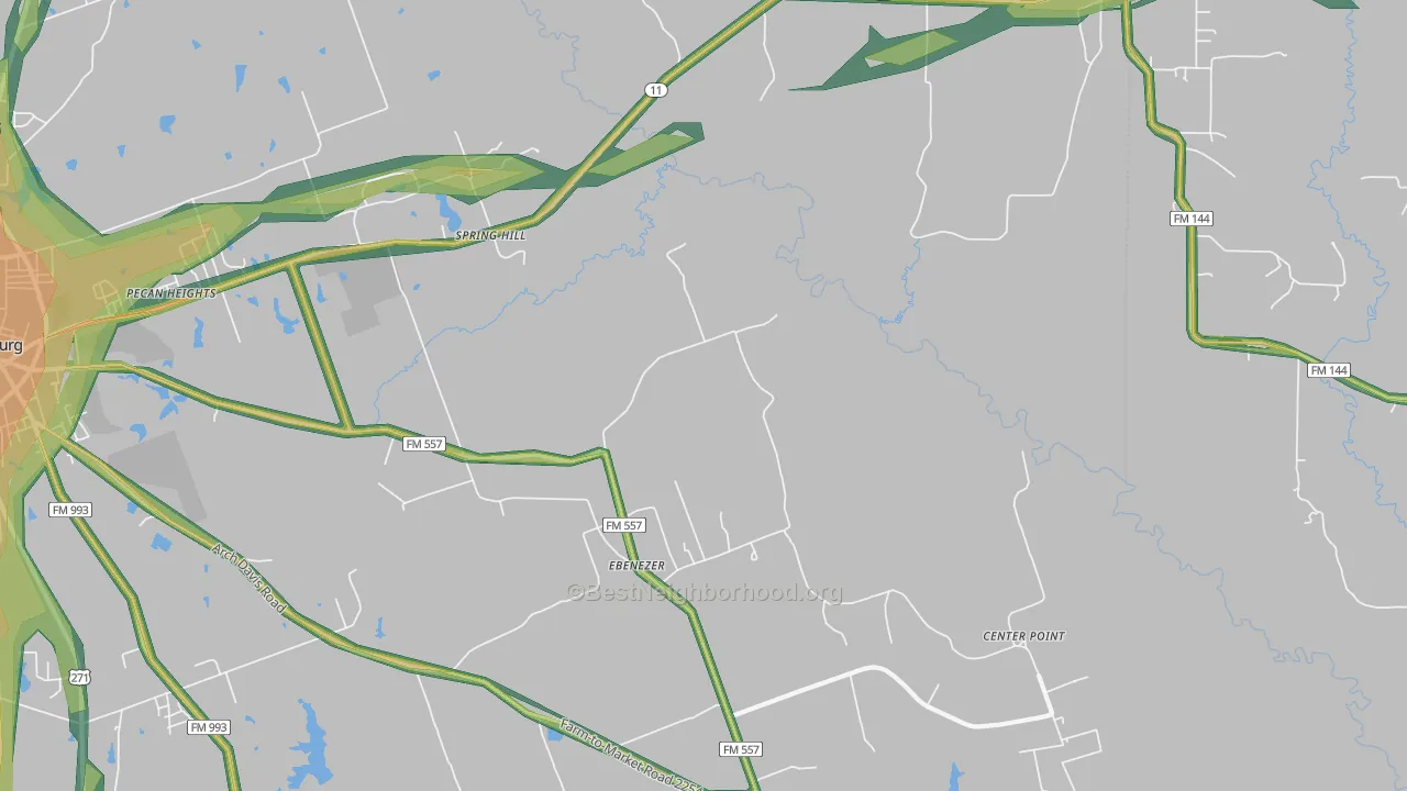 Ebenezer, TX Map of Noise Levels in Ebenezer