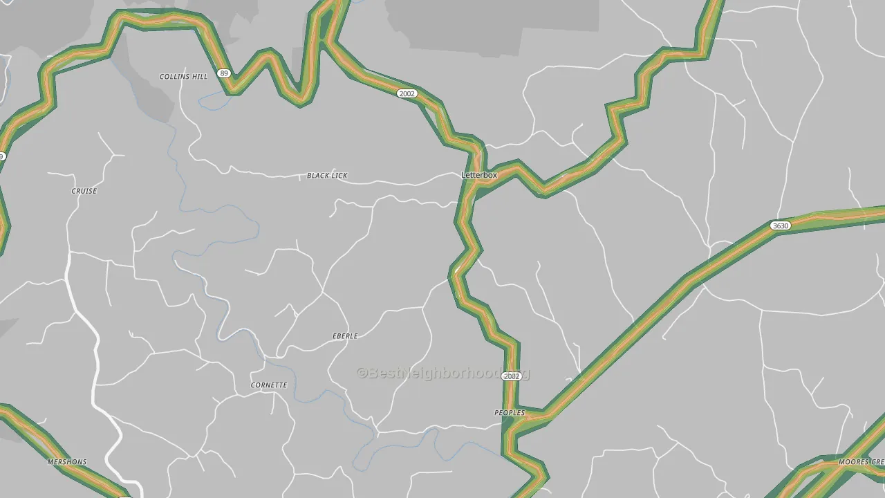 Eberle, KY Map of Noise Levels in Eberle