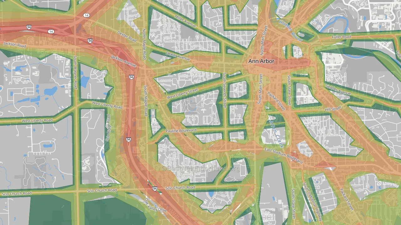 Eberwhite, Ann Arbor, MI Map of Noise Levels in Eberwhite