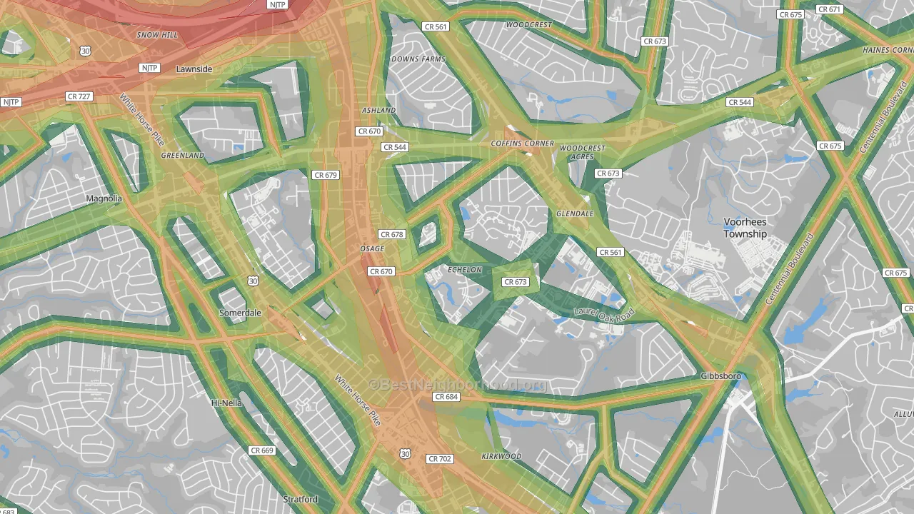 Echelon, NJ Map of Noise Levels in Echelon