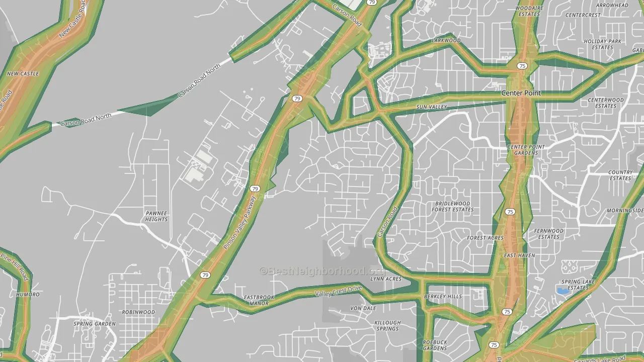 Echo Highlands, Birmingham, AL Map of Noise Levels in Echo Highlands