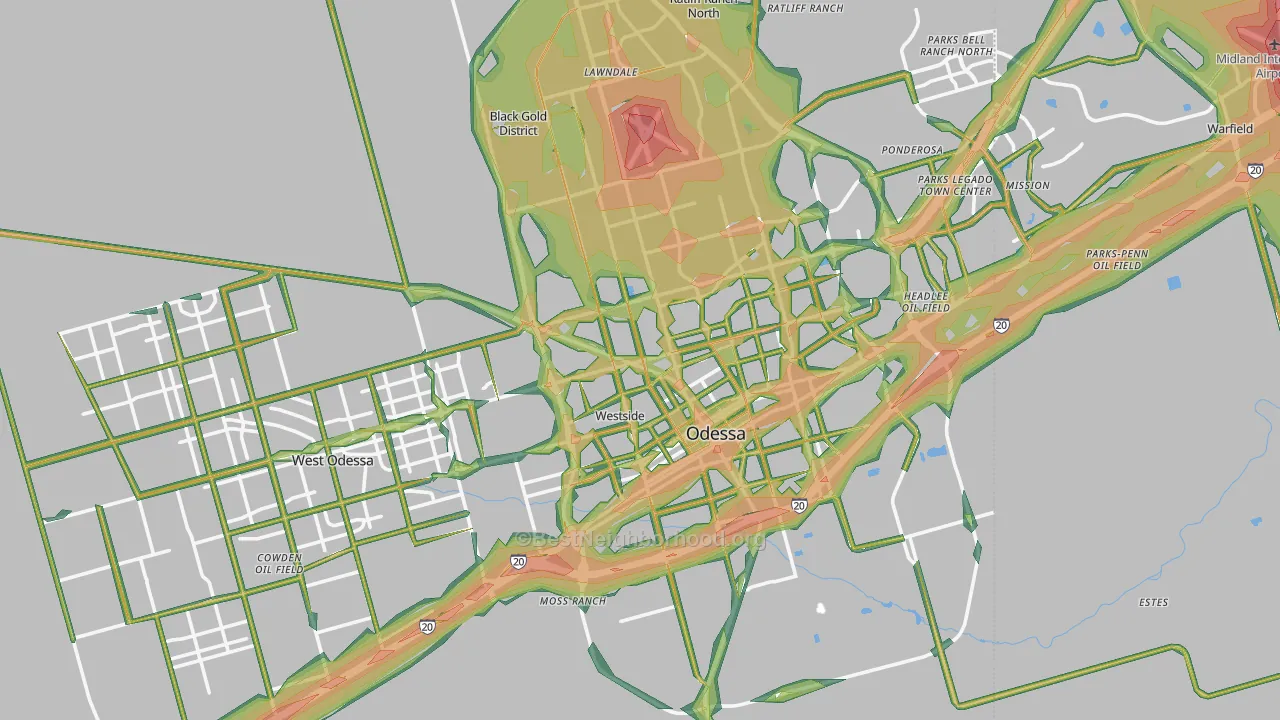 Ector County, TX Map of Noise Levels in Ector County