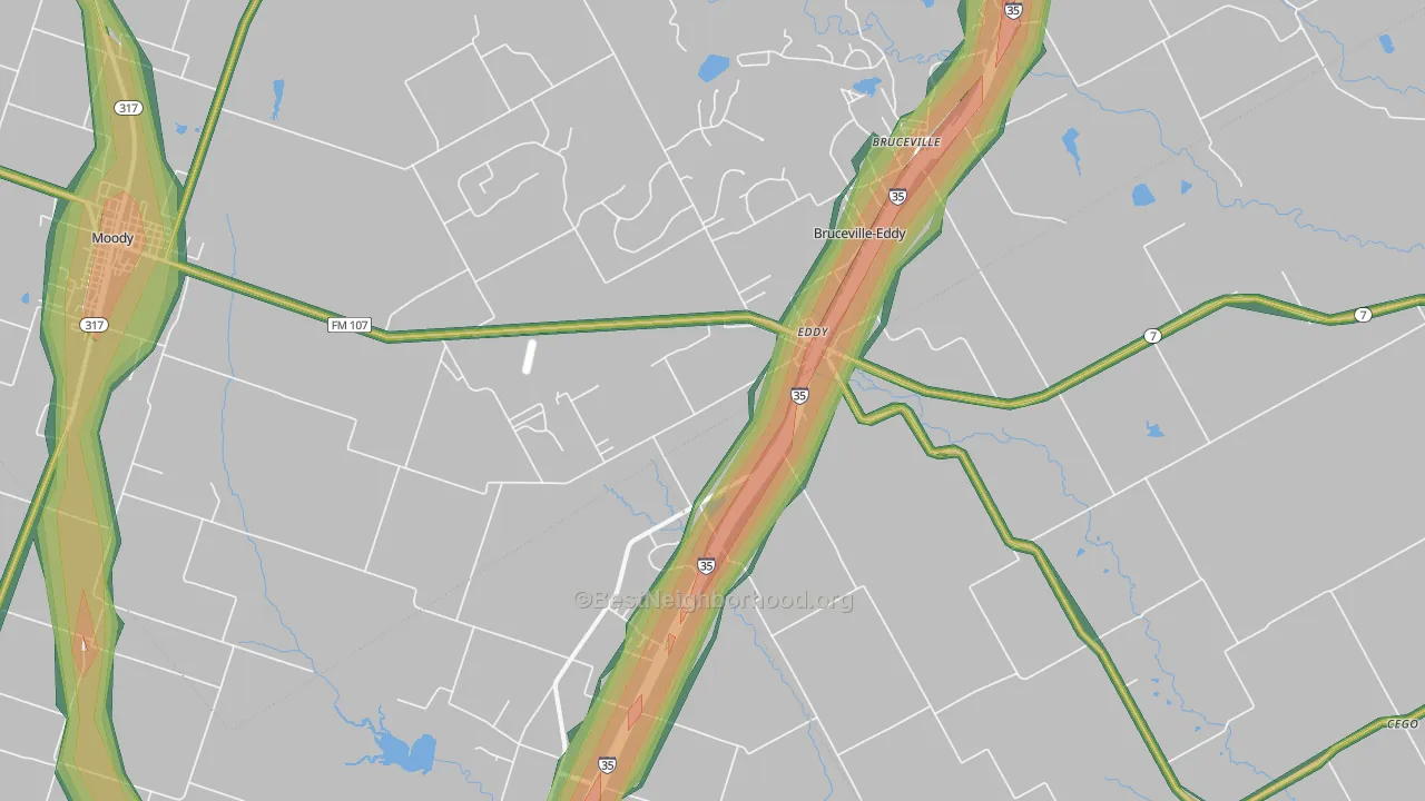 Eddy, TX Map of Noise Levels in Eddy