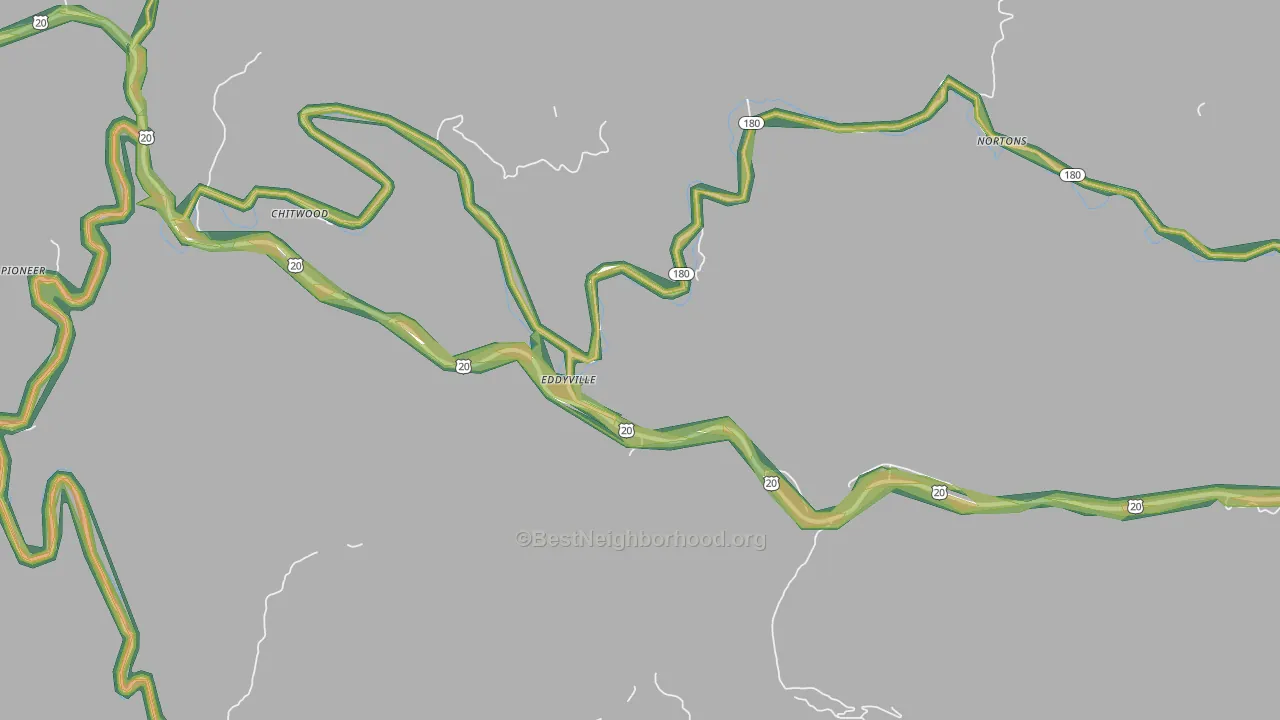 Eddyville, OR Map of Noise Levels in Eddyville