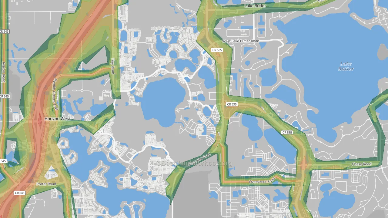 Eden Isle, Horizon West, FL Map of Noise Levels in Eden Isle