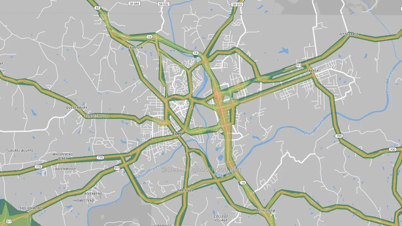 Eden, NC Map of Noise Levels in Eden