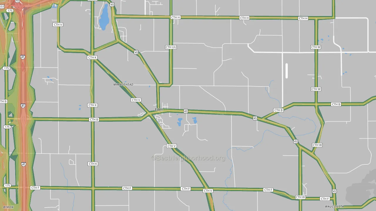 Eden, WI Map of Noise Levels in Eden
