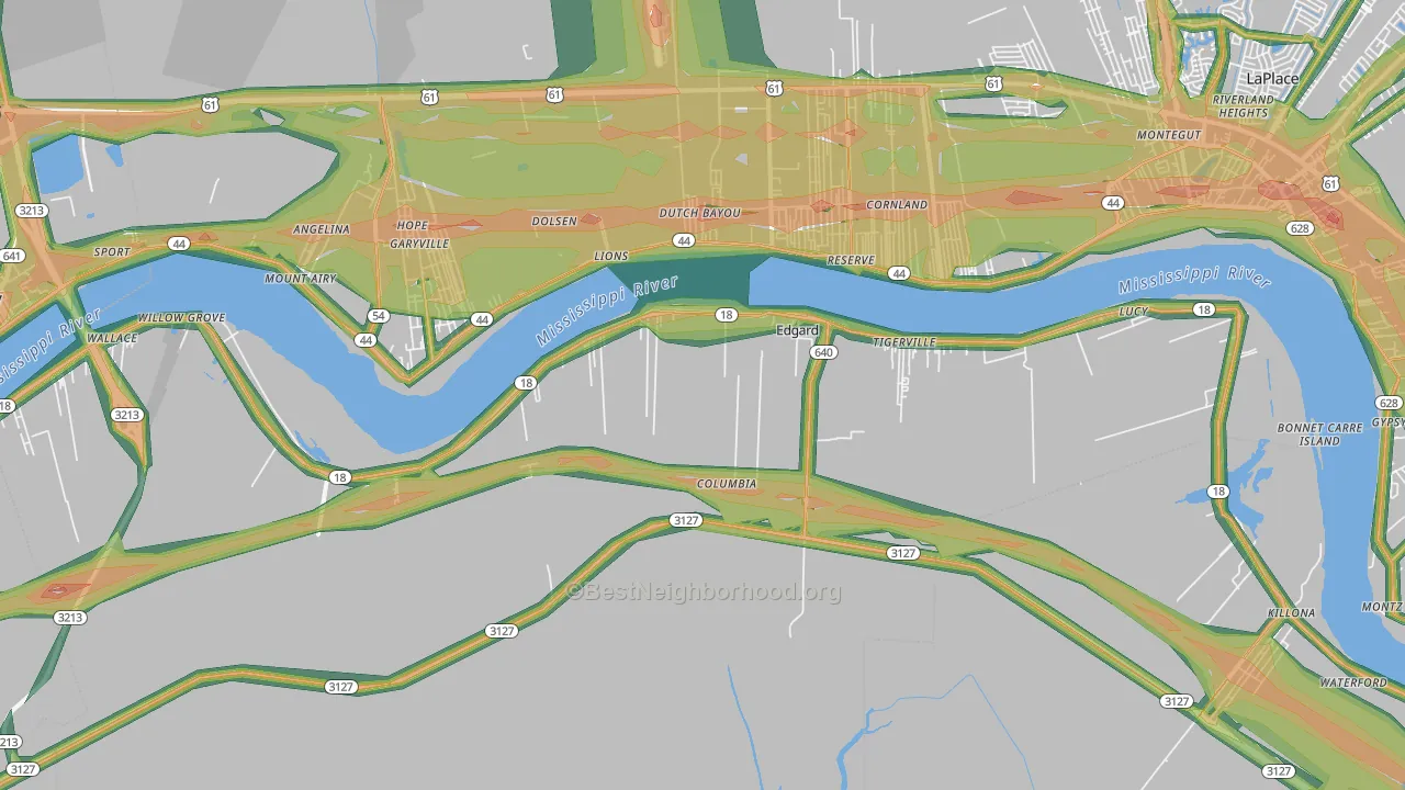 Edgard, LA Map of Noise Levels in Edgard