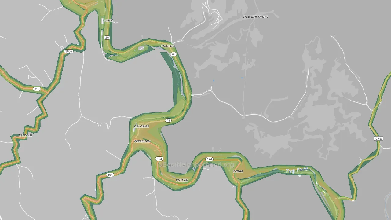 Edgarton, WV Map of Noise Levels in Edgarton