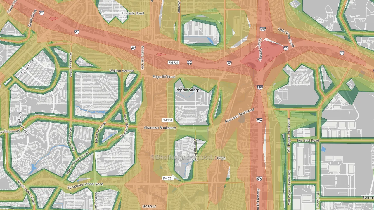 Edgecliff Village, TX Map of Noise Levels in Edgecliff Village