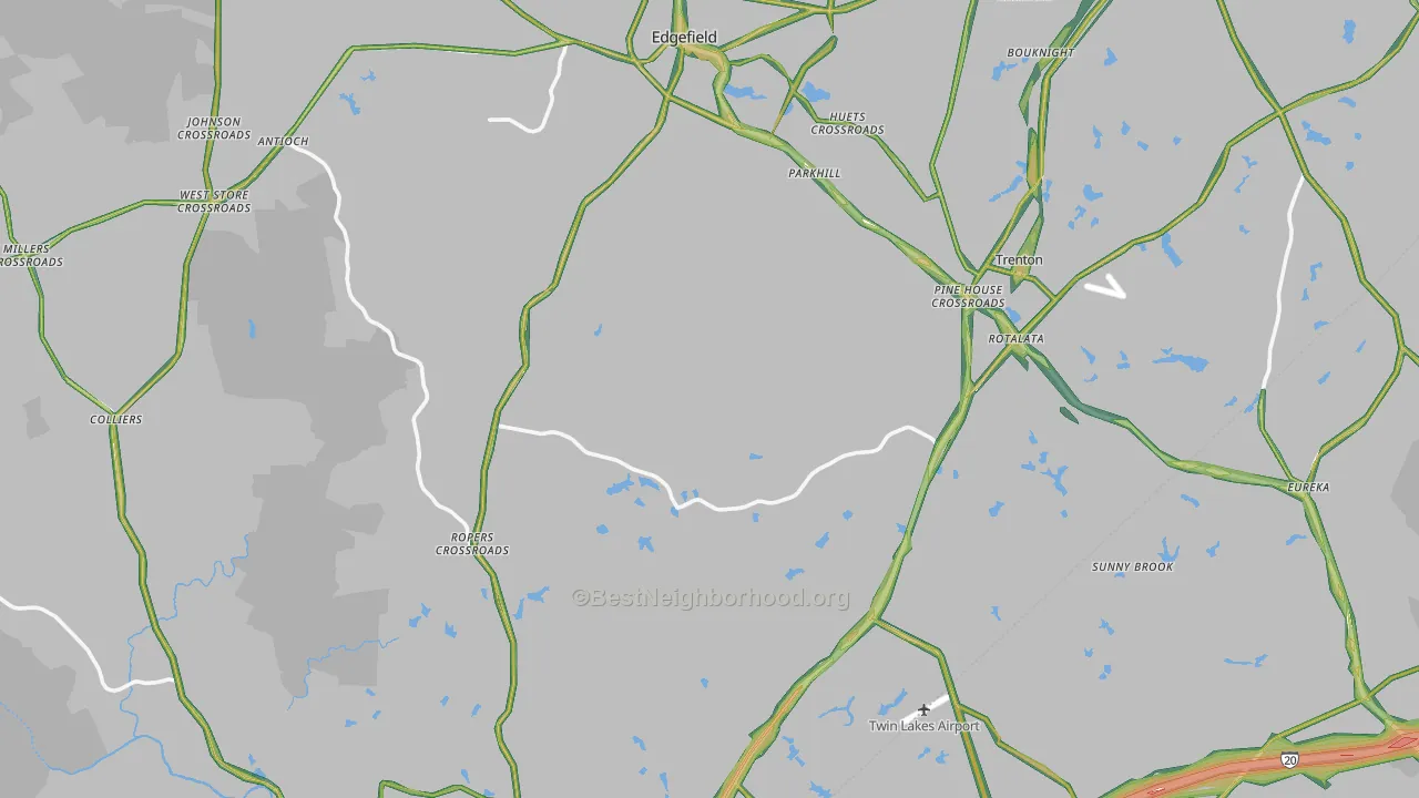 Edgefield County, SC Map of Noise Levels in Edgefield County