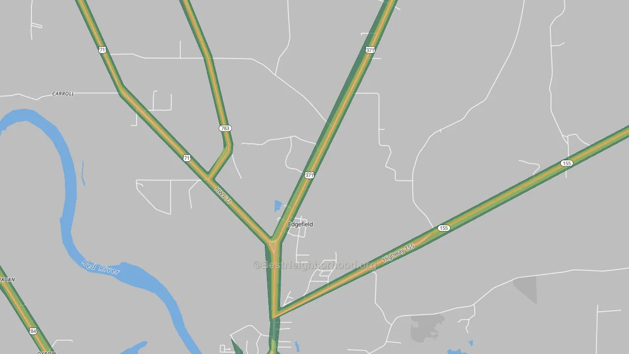 Edgefield, LA Map of Noise Levels in Edgefield