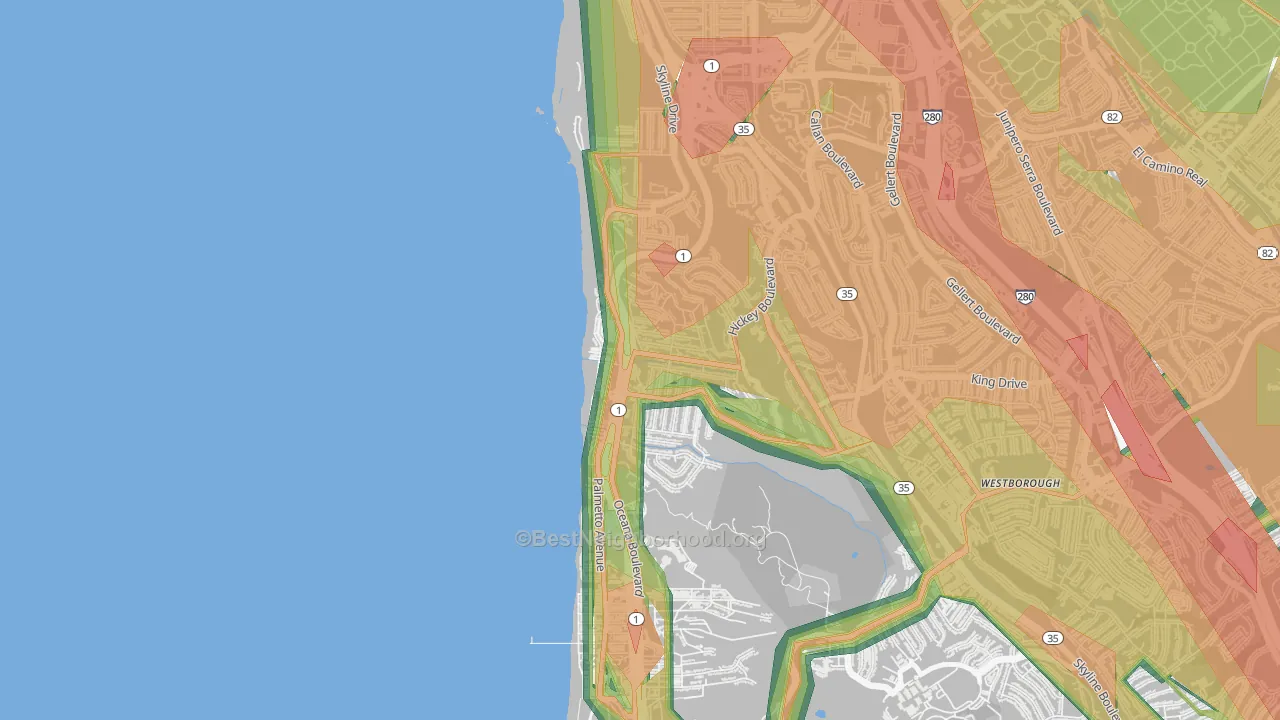 Edgemar-Pacific Manor, Pacifica, CA Map of Noise Levels in Edgemar-Pacific Manor