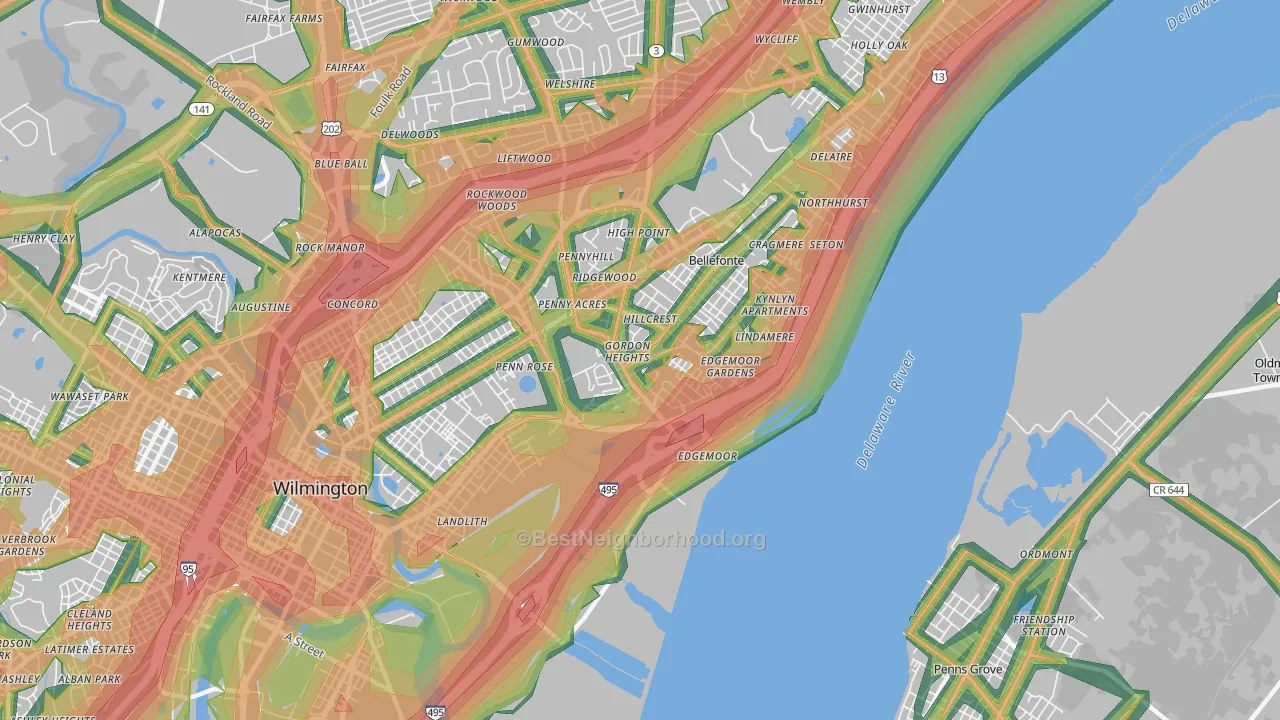 Edgemoor, DE Map of Noise Levels in Edgemoor