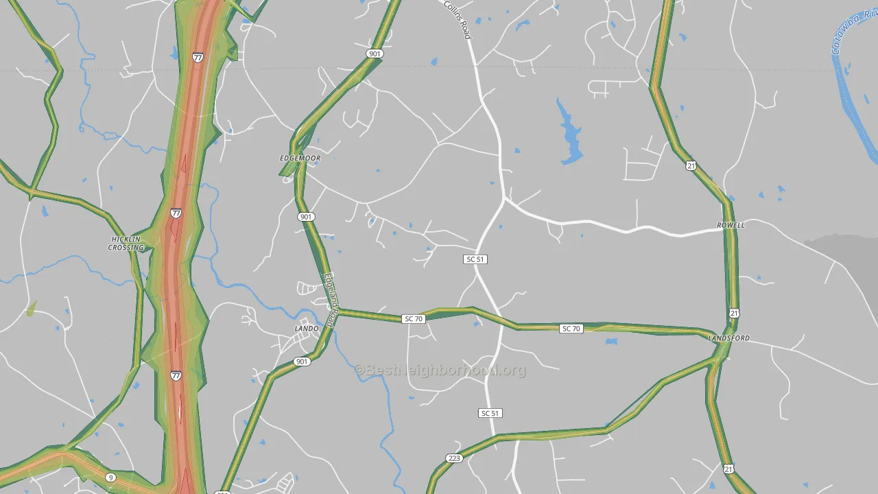 Edgemoor, SC Map of Noise Levels in Edgemoor