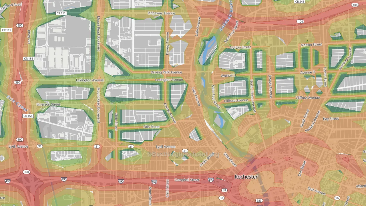 Edgerton, Rochester, NY Map of Noise Levels in Edgerton