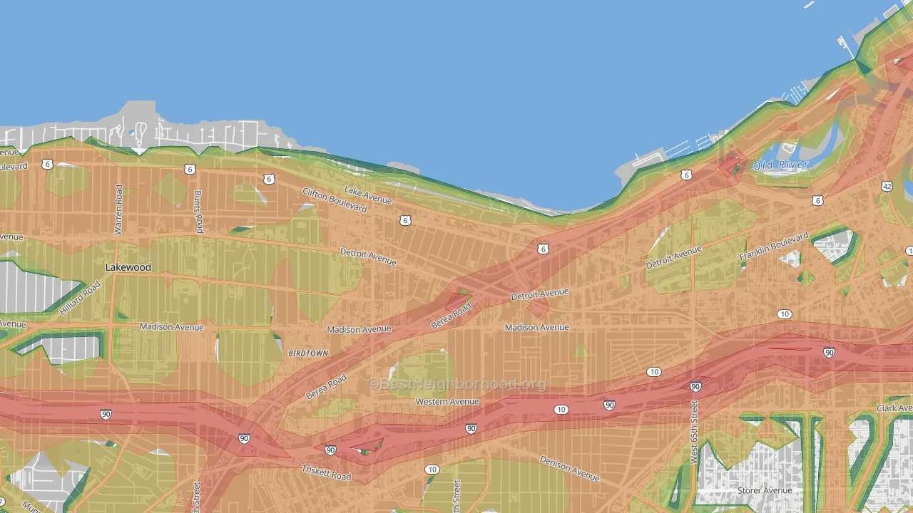 Edgewater, Cleveland, OH Map of Noise Levels in Edgewater