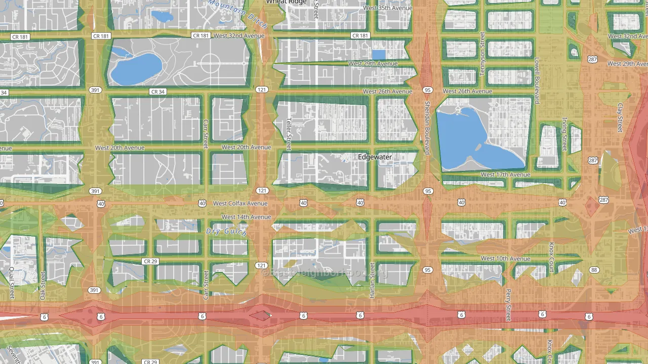 Edgewater, CO Map of Noise Levels in Edgewater