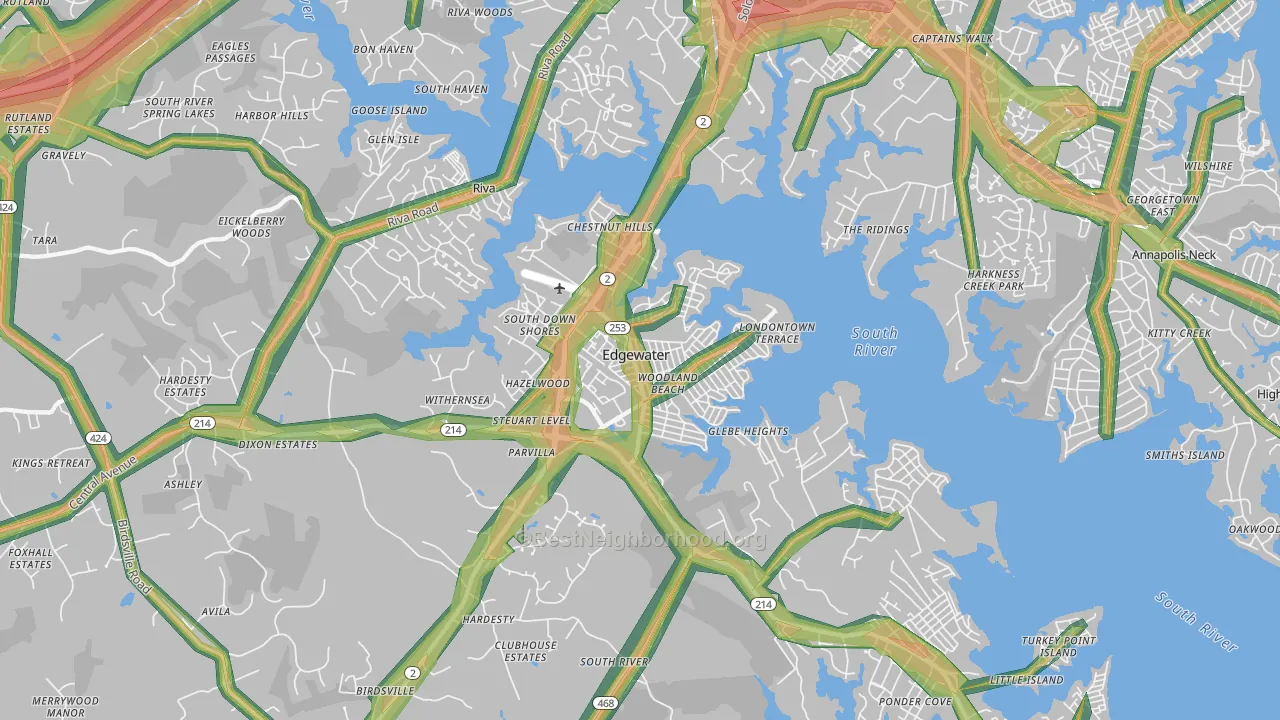 Edgewater, MD Map of Noise Levels in Edgewater
