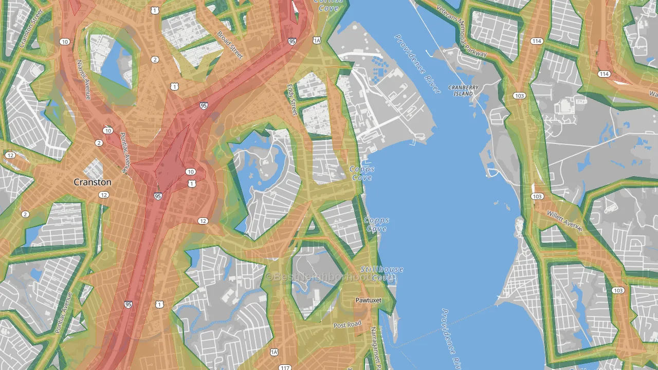 Edgewood, Cranston, RI Map of Noise Levels in Edgewood