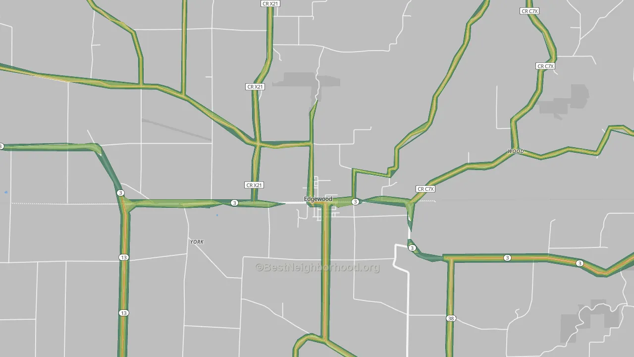 Edgewood, IA Map of Noise Levels in Edgewood