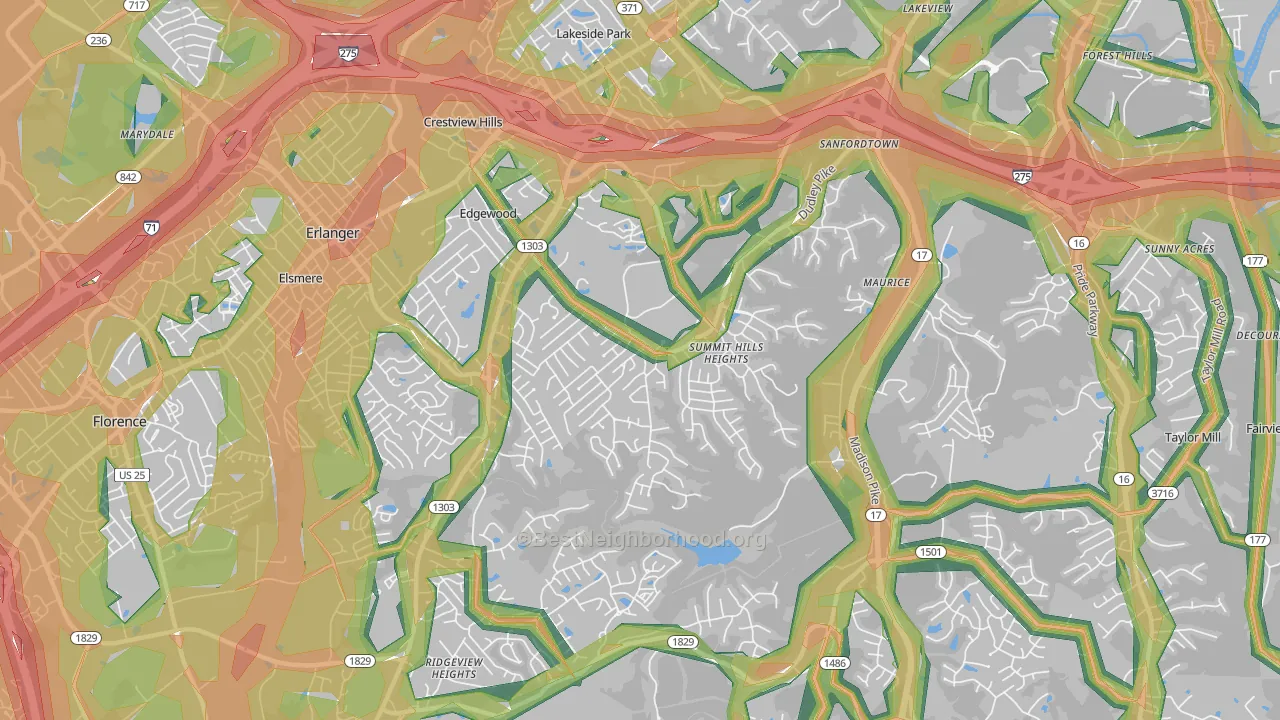 Edgewood, KY Map of Noise Levels in Edgewood