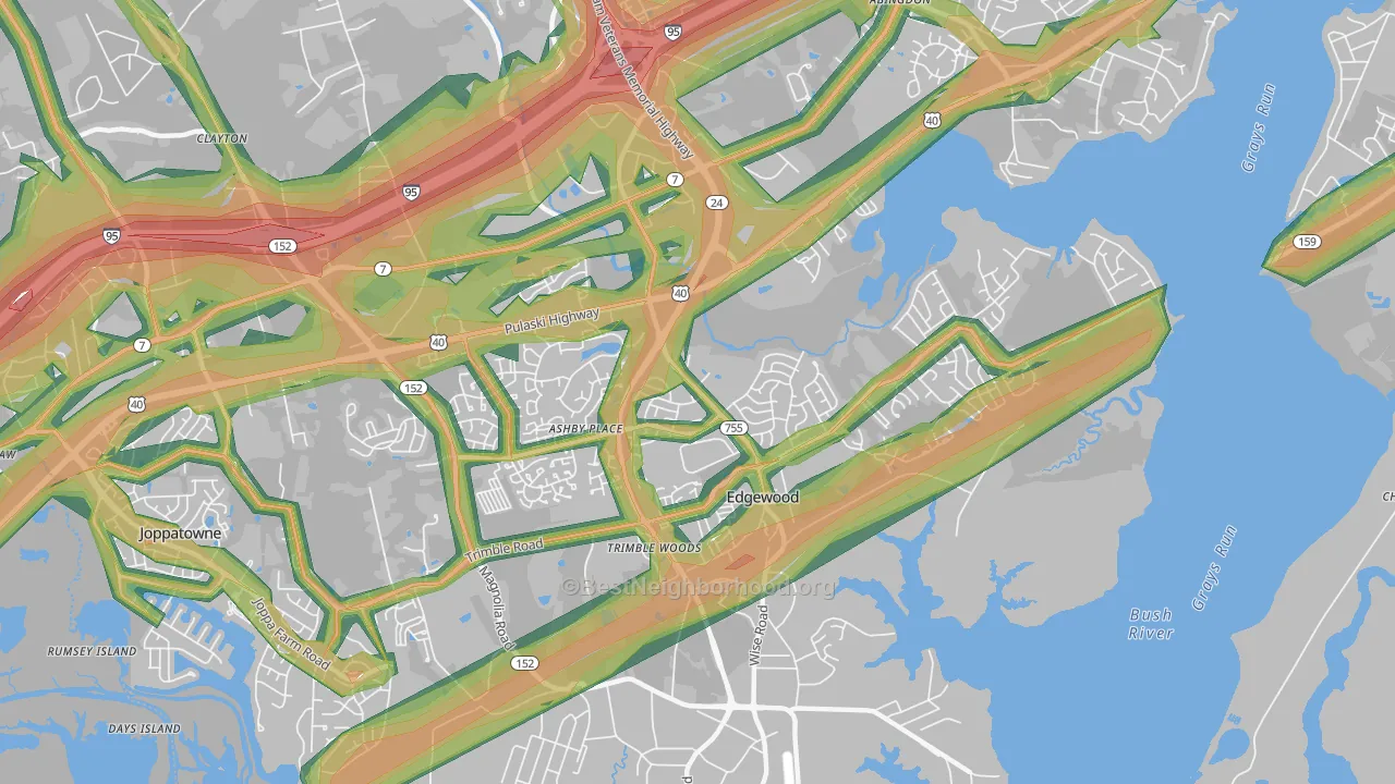 Edgewood, MD Map of Noise Levels in Edgewood