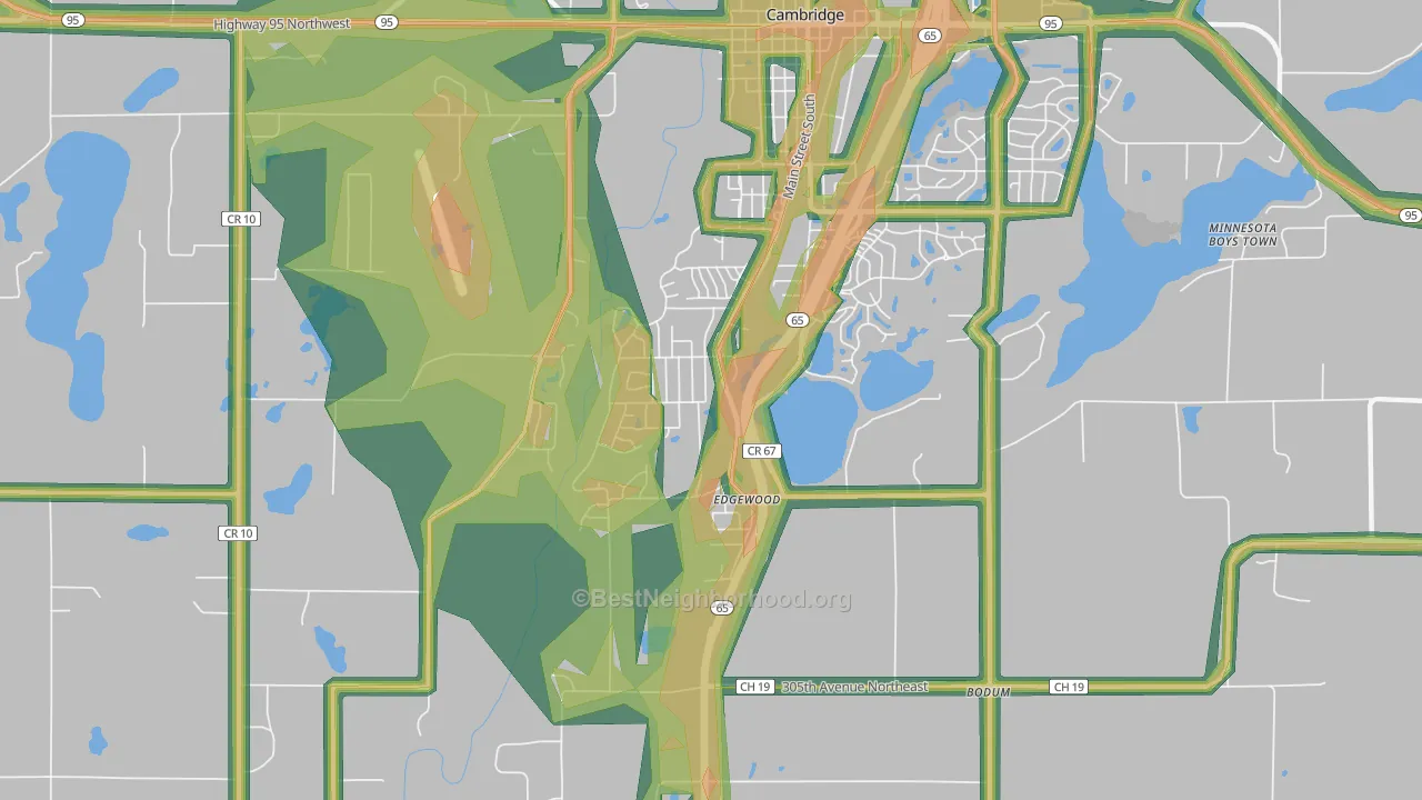 Edgewood, MN Map of Noise Levels in Edgewood