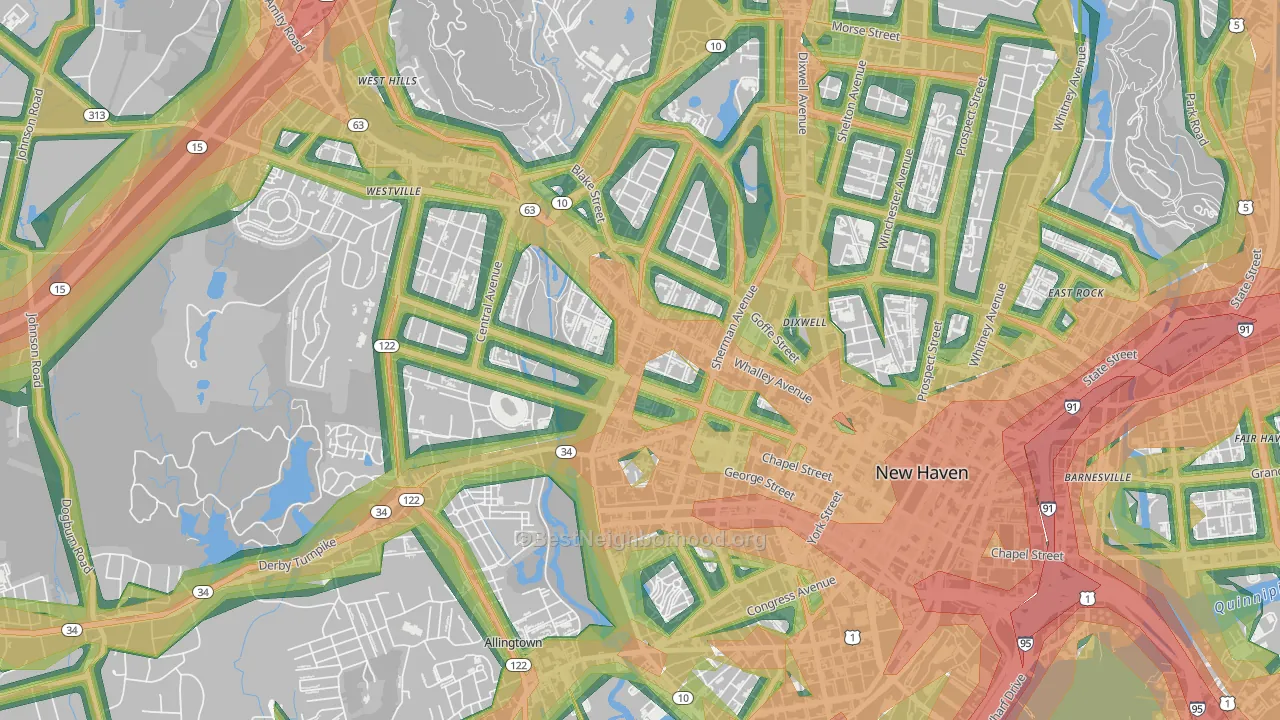 Edgewood, New Haven, CT Map of Noise Levels in Edgewood