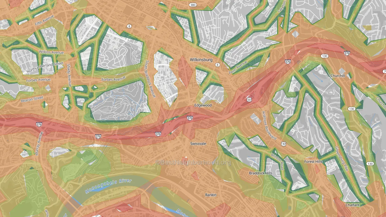 Edgewood, PA Map of Noise Levels in Edgewood