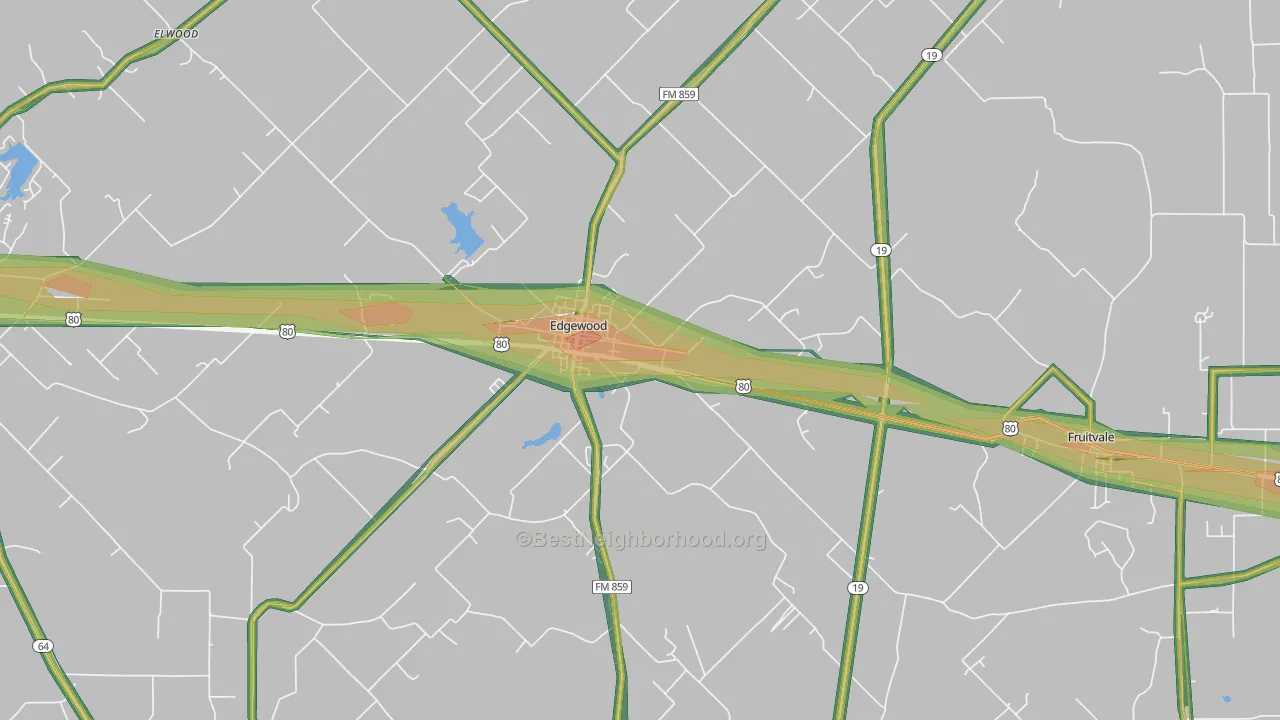 Edgewood, TX Map of Noise Levels in Edgewood