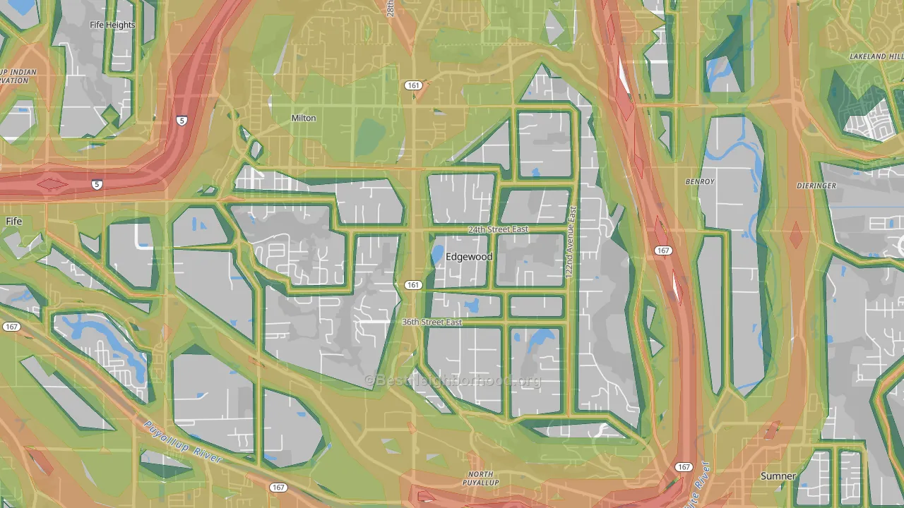 Edgewood, WA Map of Noise Levels in Edgewood