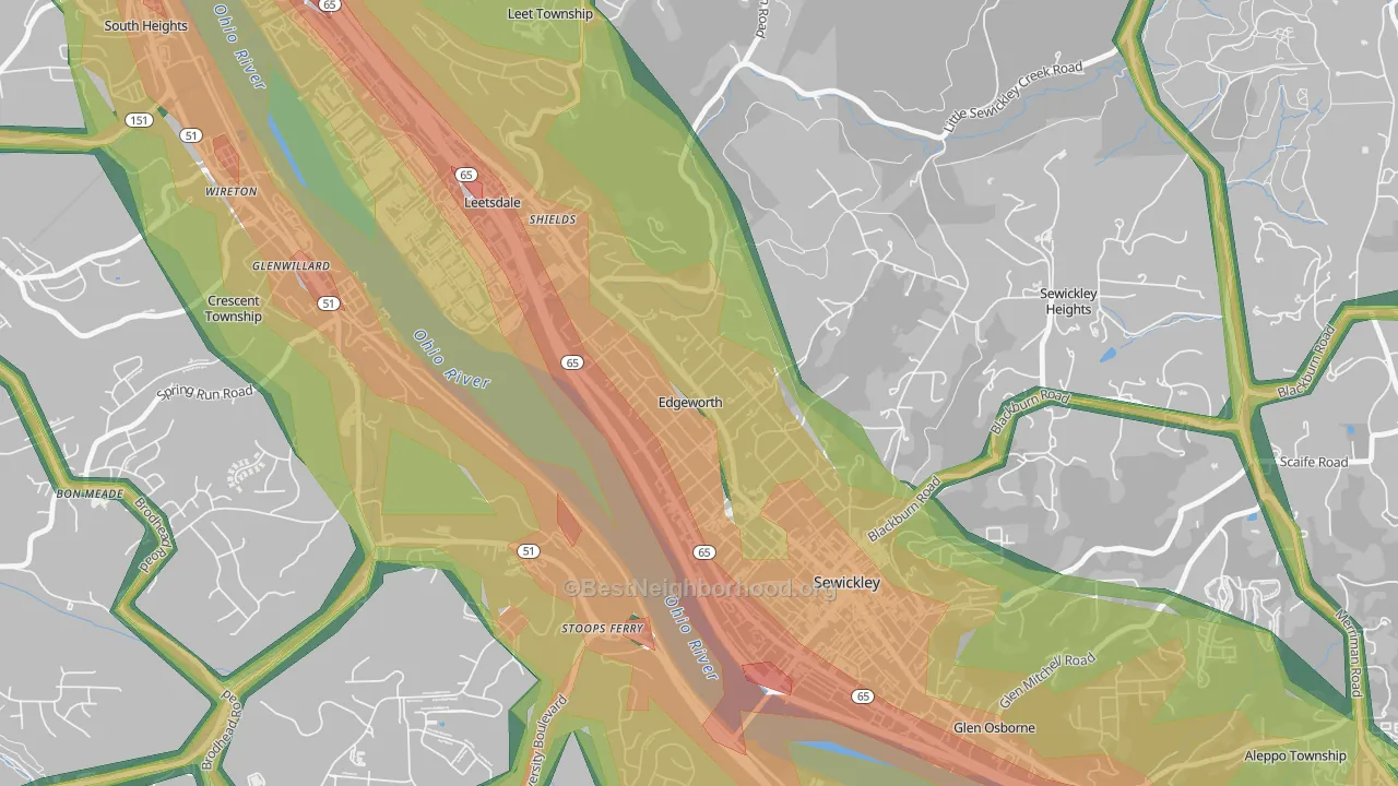 Edgeworth, PA Map of Noise Levels in Edgeworth