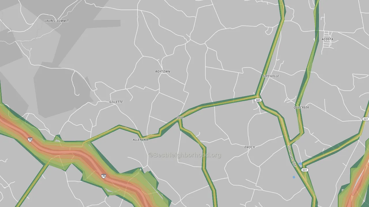 Edie, PA Map of Noise Levels in Edie
